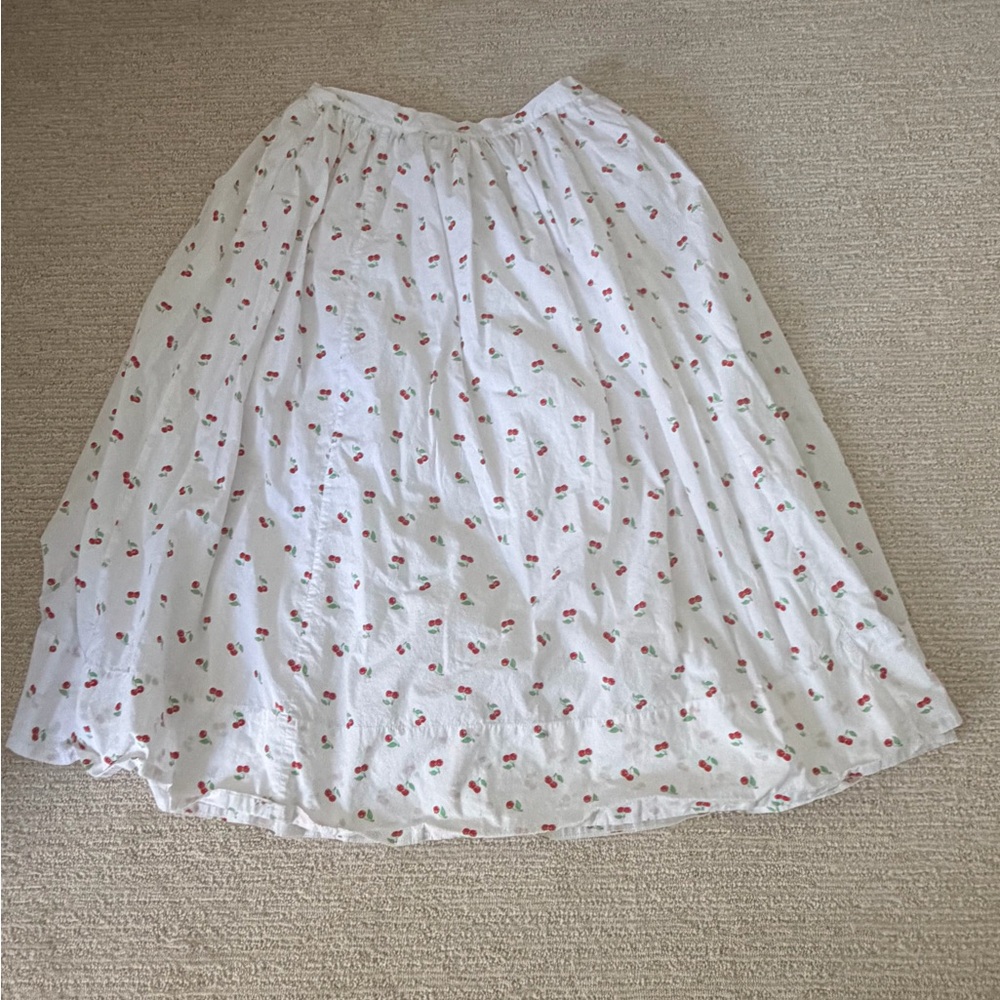 White Cherry-Print Full Skirt